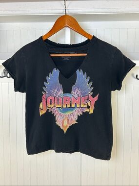 Journey Band Graphic V-Neck Tee Small Black Classic Rock T-Shirt